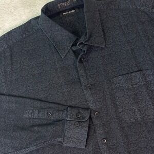 Pierre Cardin Men's Long Sleeve Button Down Shirt L Black Subtle Paisley Print